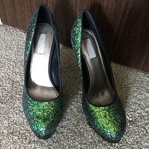 Green and black glittery Rachel Roy heels